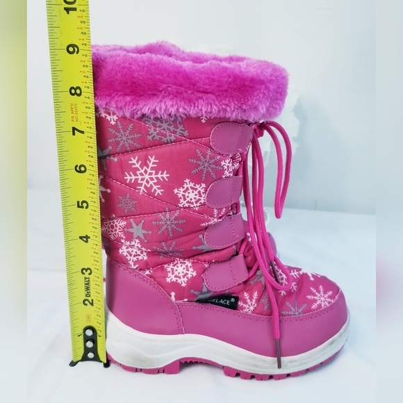 Toddler Girl's Pink Snowflakes Print  Lace Up Zippered Winter Snow Boots - Picture 11 of 12